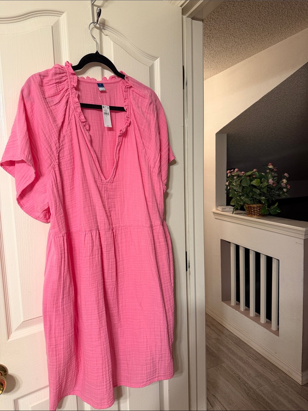 Old Navy Hot Pink Gauze V-Neck Mini Dress